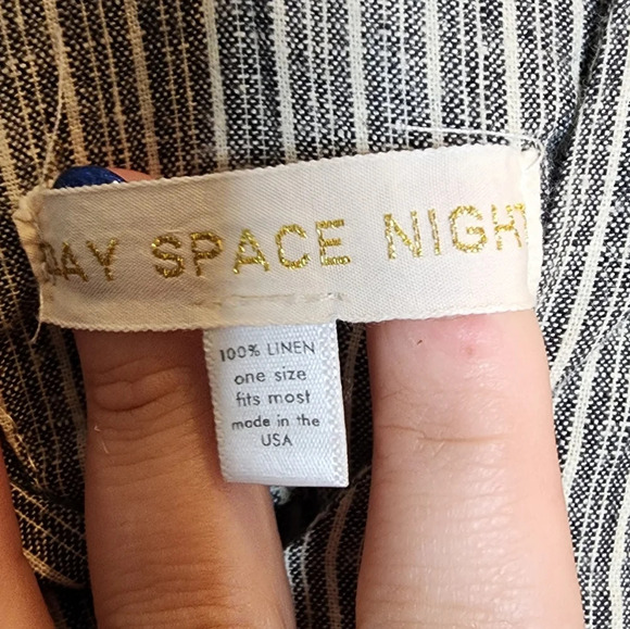 Day Space Night 100% linen grey blue white stripe dress one size medium - Picture 4 of 13